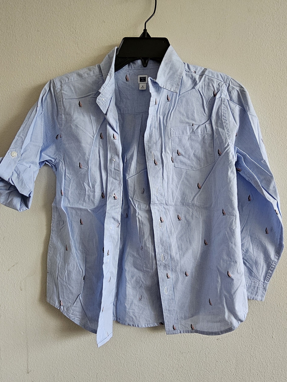 Janie and Jack Light Blue Button-Down Shirt with Sailboat Embroidery Size 8
